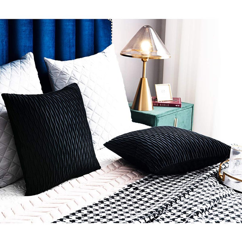 DEZENE Black Striped Decorative Pillow Covers: 2 Pack 16x16 Inch Original Velvet Square Throw Pillow Cases for Farmhouse Couch - Image 5